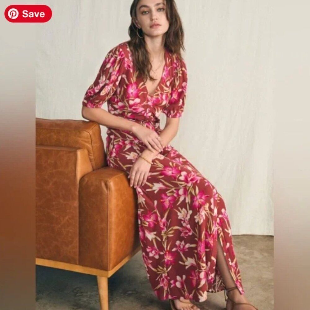 Faherty Floral Button Front Maxi Dress Pink Maroon Size Small Sorrento Dress